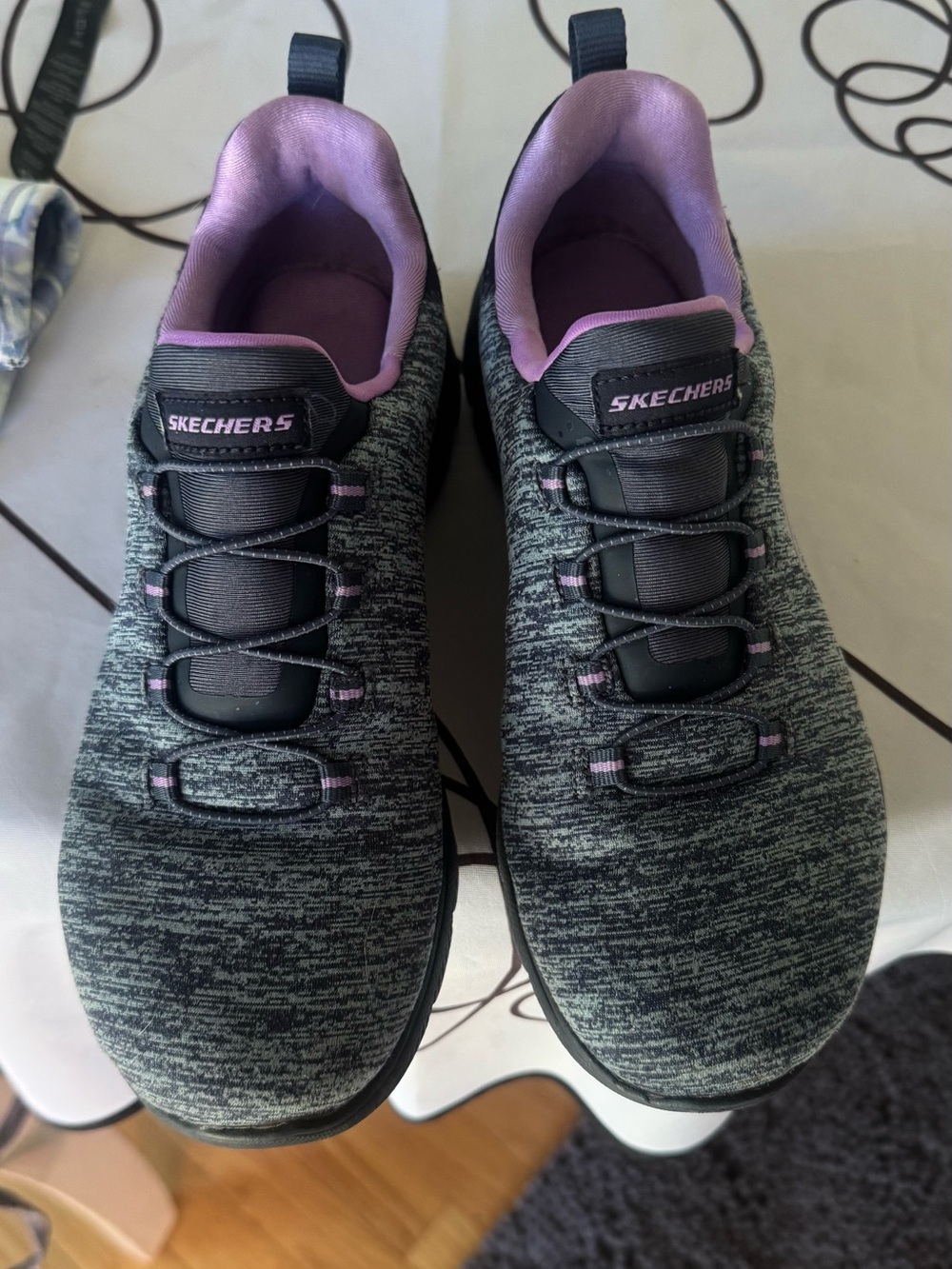 Skechers Gray & Lavender Slip-On Knit Sneakers